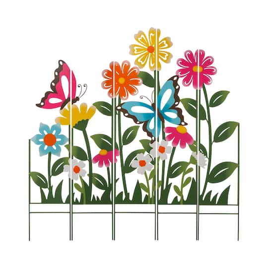 Glitzhome® 3.5ft. 5 Piece Metal Flowers Silhouette Yard Stake
